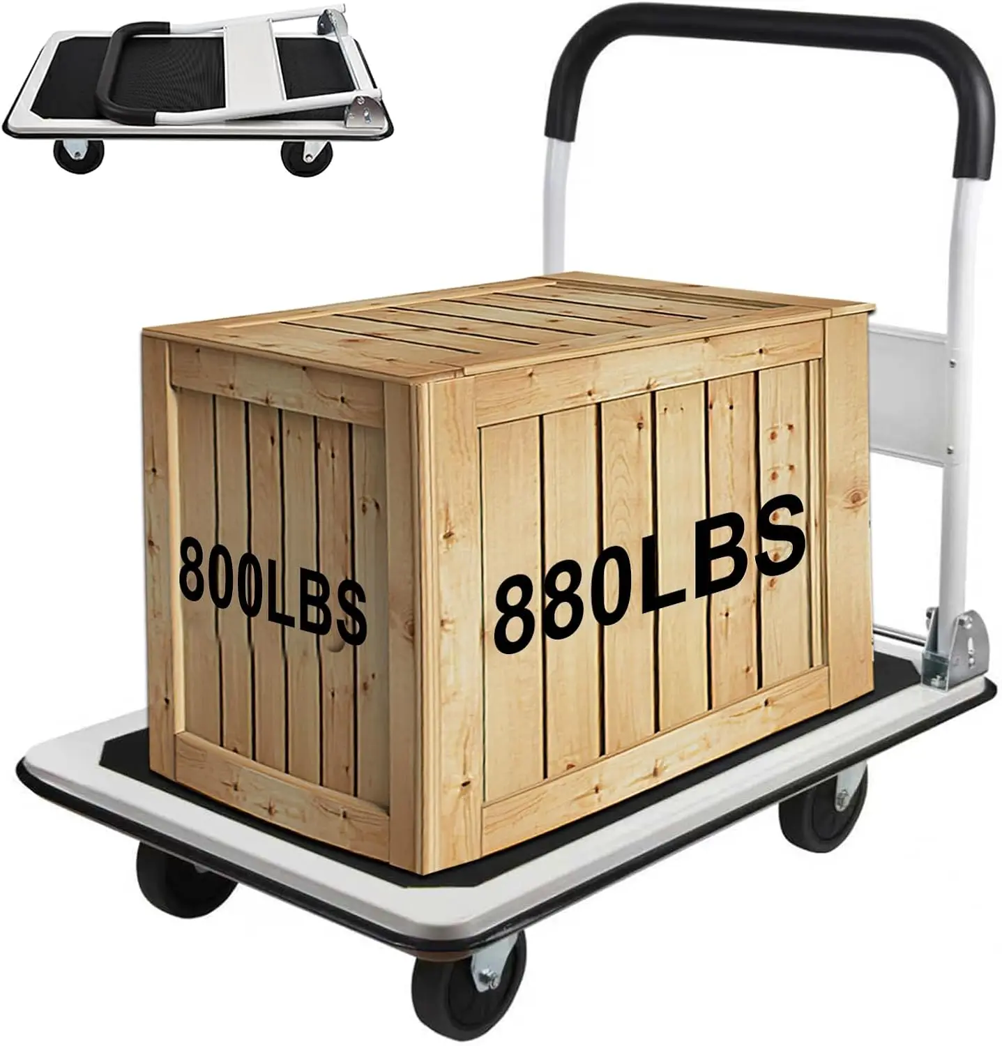 

Heavy-Duty Foldable Platform Truck, 880lbs Capacity, 35.8x24x34.3 Inches, White - Easy Storage & Smooth Wheels