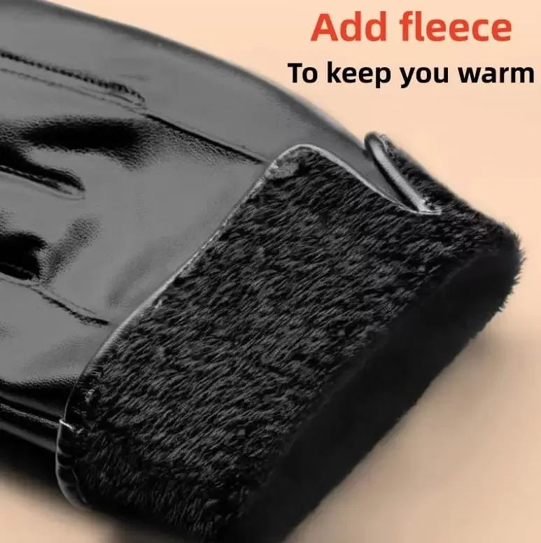 Winterhandschuhe für Herren, echtes Leder, warm, plus Samt, Touchscreen-Handschuhe, Outdoor, Radfahren, Fahren, Motorrad, PU-Handschuhe – Detail 6