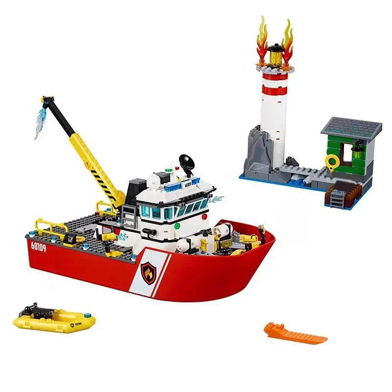 

Creative 412PCS City Serie Sea Cruise Boat Explore Fireboat Building Blocks Ship Model Assemble Brick Toy Gift For Kid Boy Adult