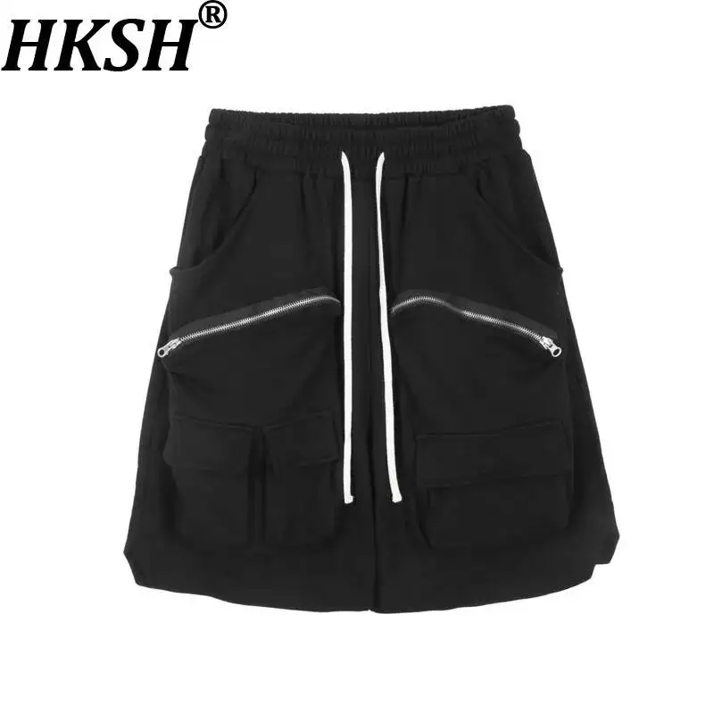 HKSH High Street Spring Summer New Men Chic Ins Shorts Safari Style Pockets Elastic Waistband Drawstring Zippered Capris HK25320