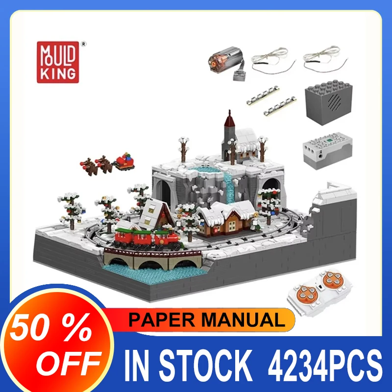 Mould King 12029 MOC Motorized Christmas Train Wonderland Model Building Block Brick Puzzle Assembly Toys Christmas Gift For Kid