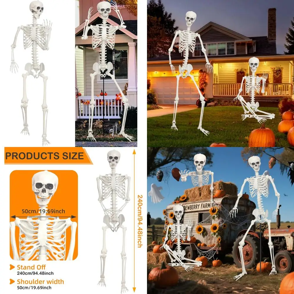

Гигантский скелет на Хэллоуин, реалистичные человеческие кости высотой 7,9 фута с регулируемыми шарнирами для внутреннего и наружного украшения