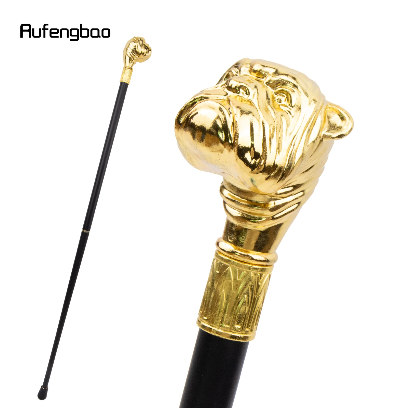 Golden Dog Puppy tongkat berjalan pola mewah, stik berjalan pesta modis elegan dekorasi Cospaly Cane Knob Crosier 93cm