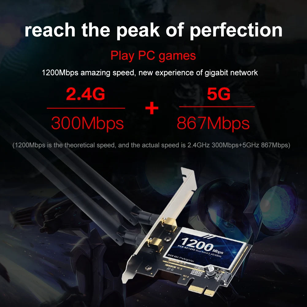 

Двухдиапазонный адаптер Wi-Fi-карты 1200 Мбит/с Беспроводные сетевые карты Wi-Fi 802.11ac для Microsoft Windows 7/8/10/11 Linux