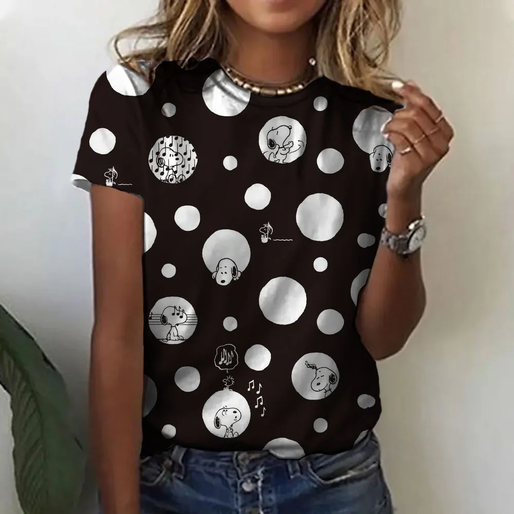 Fashion Snoopy Print Casual O-neck Top Tee Shirt Women Black White T-shirtWomen T Shirt Harajuku Short Sleeves T shirts