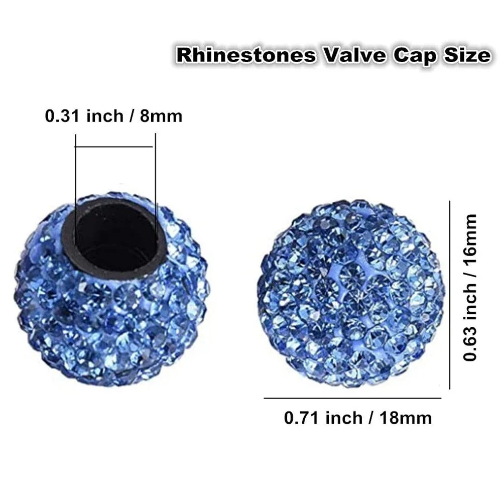 AUTCOAT Valve Stem Caps, 4Pcs Handmade Crystal Rhinestone Universal Car Tire Valve Caps, Dustproof Bling Car Accessories