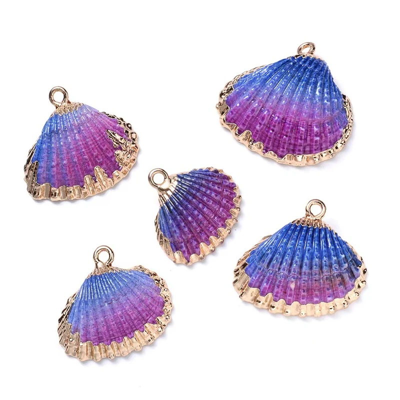 Electroplated Gold Edge Seashell Single Hanging Thread, Natural Colorful Spiral Seashell, Jewelry Accessories, Random, 2-3.5cm