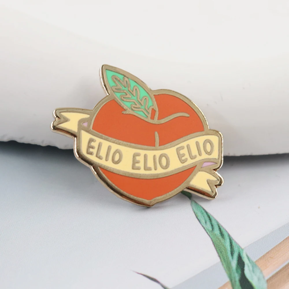 Cute Orange Peach Badge Ribbon Wrapping Fruit Creative Brooch Cartoon Color Metal Pin Simple Fashion Collar Jewelry Ornament
