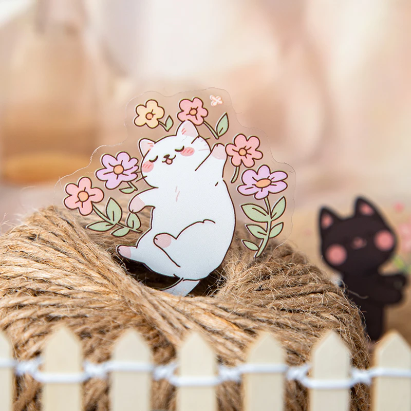 Card Lover 20 Pcs [Meow Fun Park Series] Cute Cat Theme  Stickers PET Sticker Paper Scrapbooking Material Scrapbook Kit