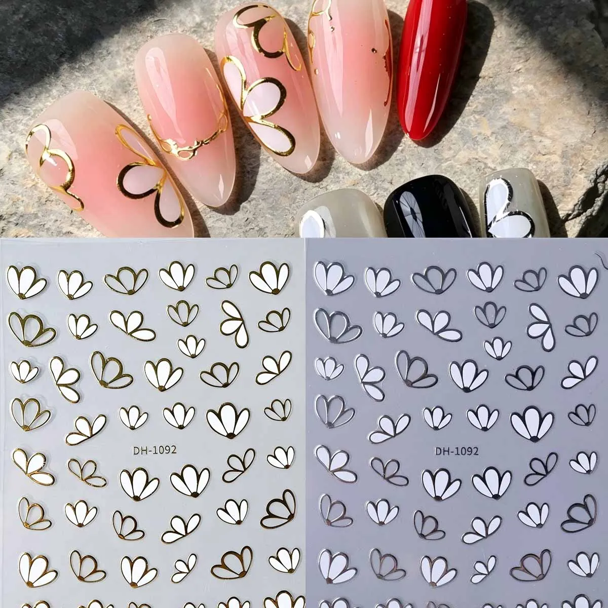 Golden Flower Nail Stickers Y2K Bronzing Orchid Daisy Line Gilded Ring Camellia Petal Flower Wedding Nail Charm Decals