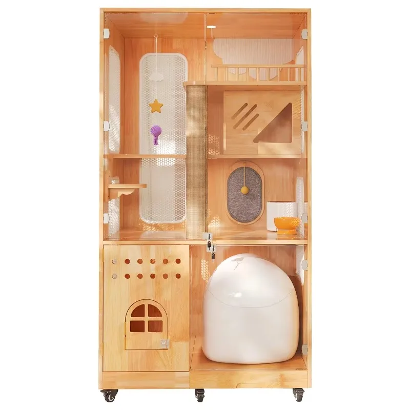 

2026 Luxury Modern Solid Wood Custom Breathable Cat Villa with Snap Button for Large Cats Living Room for Pet Supplies