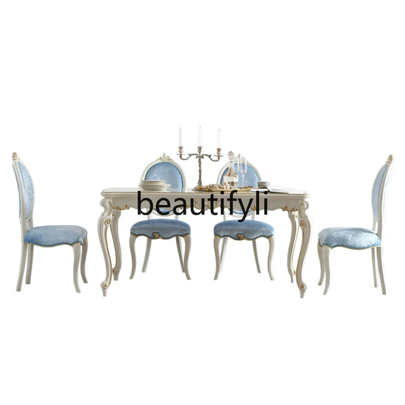 

French pastoral dining table and chair combination 1.6M non-full birch European style