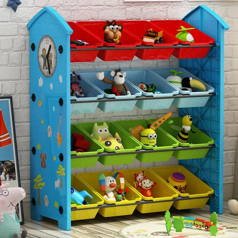 Cartoon Toy Organizer Living Room Storage Multi-functional Book Locker Large Multi-layer Basket Storage Unit Playroom Organizer