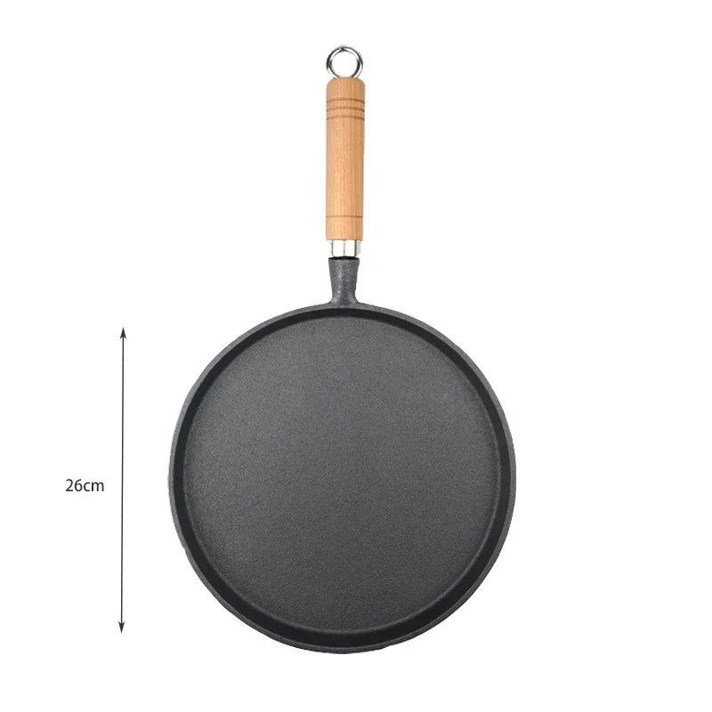 26cm Cast Iron Frying Pan Uncoated Non-stick Egg Pancake Pan Crepe Maker Steak Frying Pot Gas Induction Cooker Kitchen Cookware