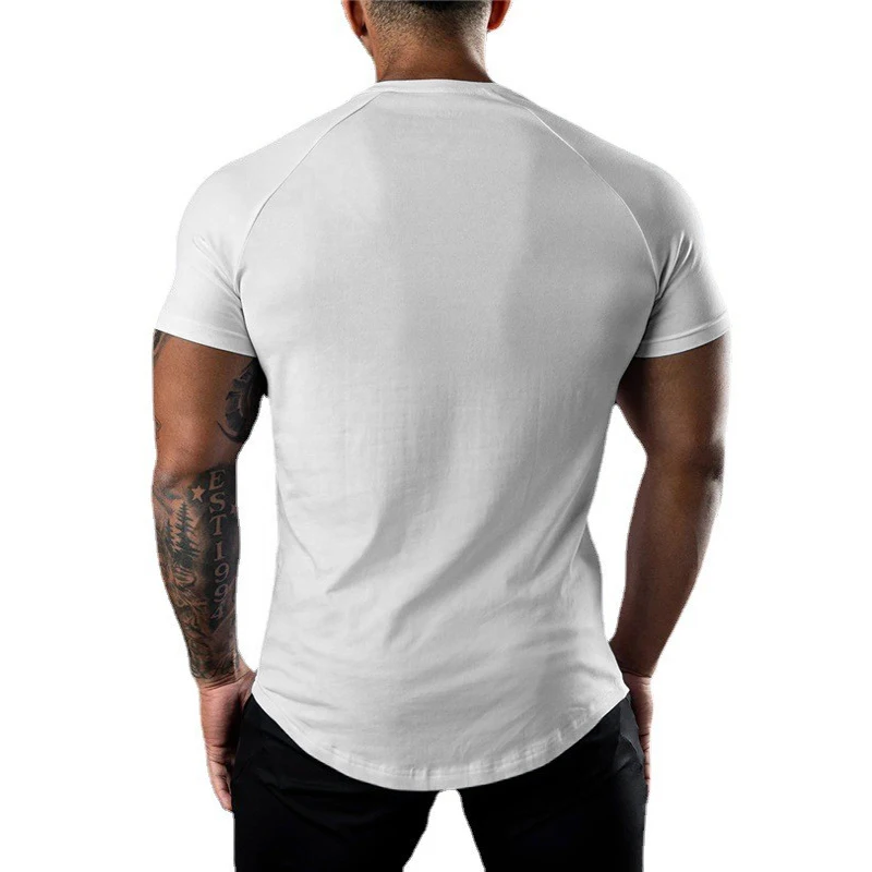 Men Fashion Print Short Sleeve Gym Fitness Muscle Slim Fit O Neck T-shirt Summer Casual Breathable High Quality Cotton Cool Tops