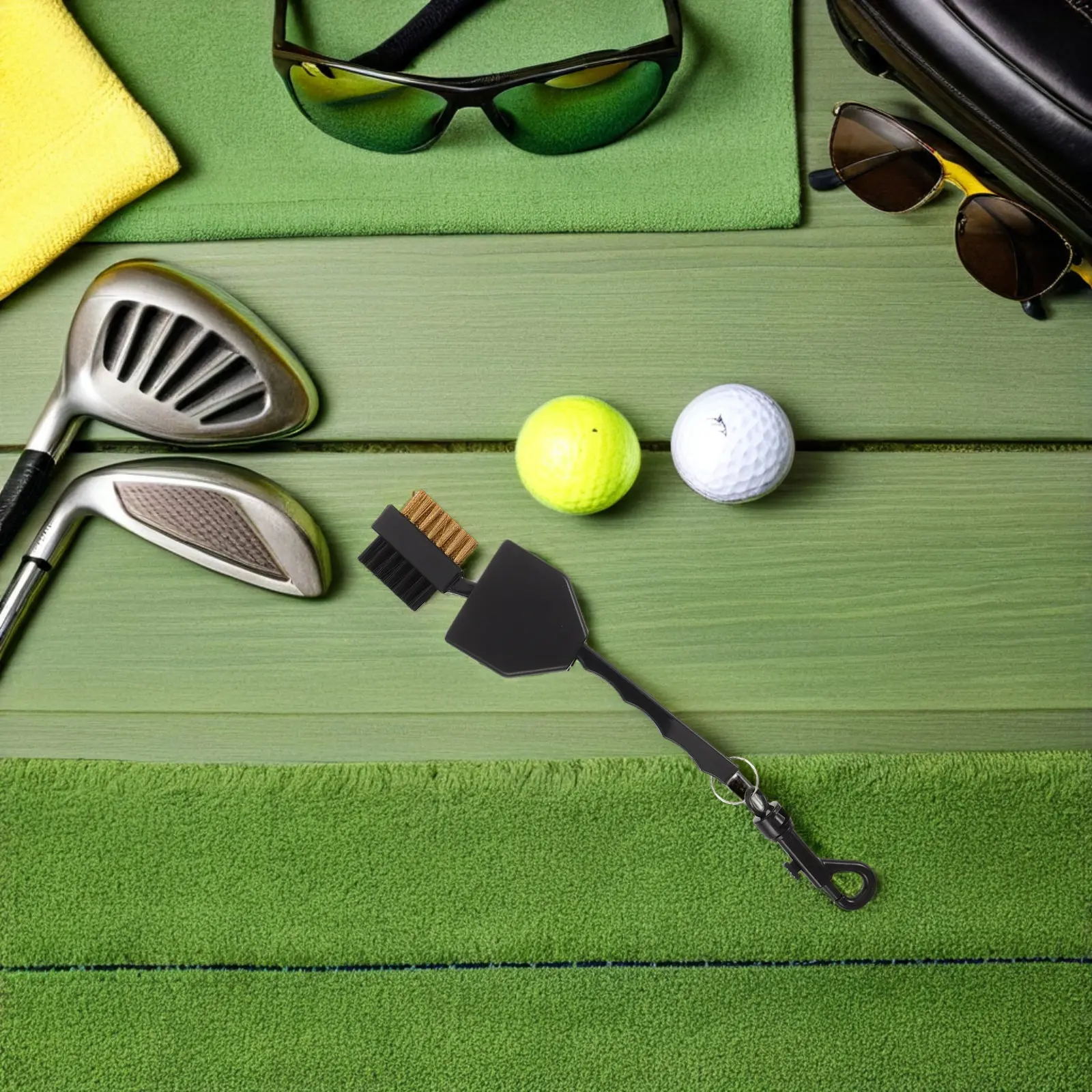 Golf Groove Cleaner Brush Dual Sided Copper and PP Bristles Portable Club Face Cleaning Tool for Sand and Dirt
