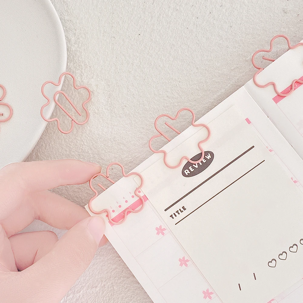 20 pcs/pack pink flower Paper Clips Kawaii Stationery Metal Clear Binder Clips Photos Tickets Notes Letter