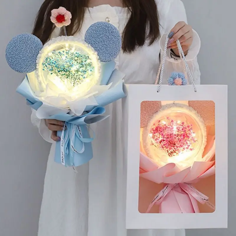 Hot Toys Mickey Mouse Stellalou Cute Acrylic Bobo Ball With Flowers Bouquet  Gift Box Valentine's Day Girlfriend Birthday Gifts