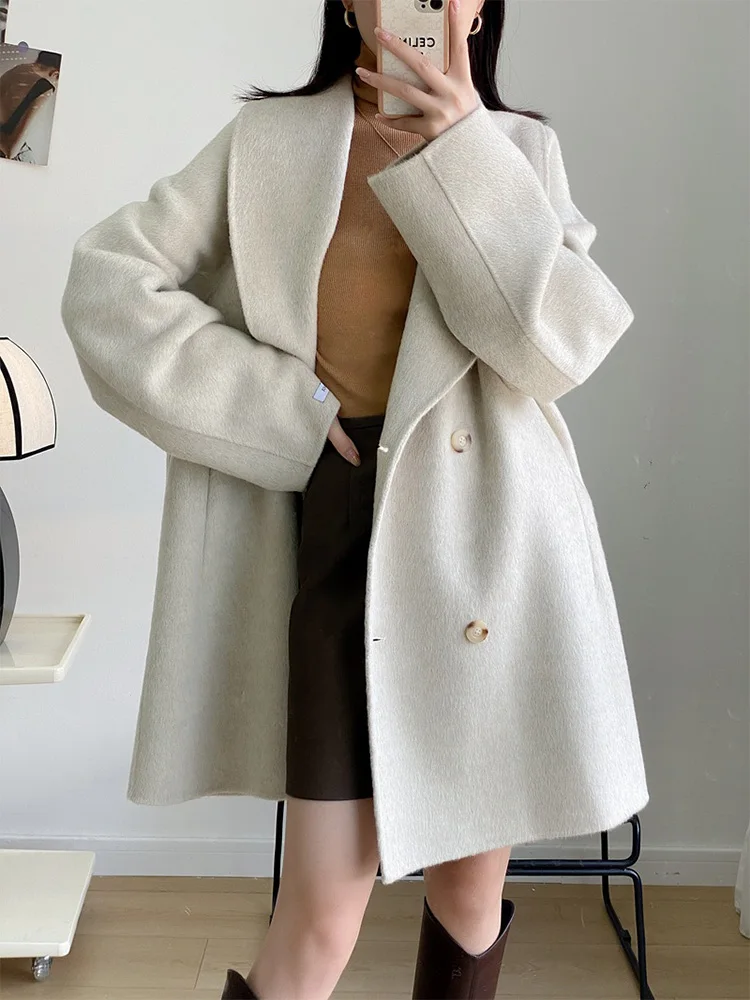 Causal Women Short Double-sided Cashmere Wool Coat Women Winter New Korean Warm Rabbit Cashmere Silkworm Woolen Coats Female