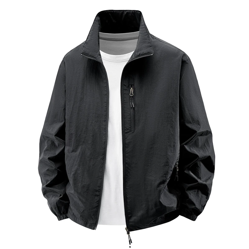 

Мужская повседневная куртка с длинным рукавом и воротником-стойкой, для активного отдыха, с декоративной молнией, весна 2026, из нейлоновой ткани, простой стиль