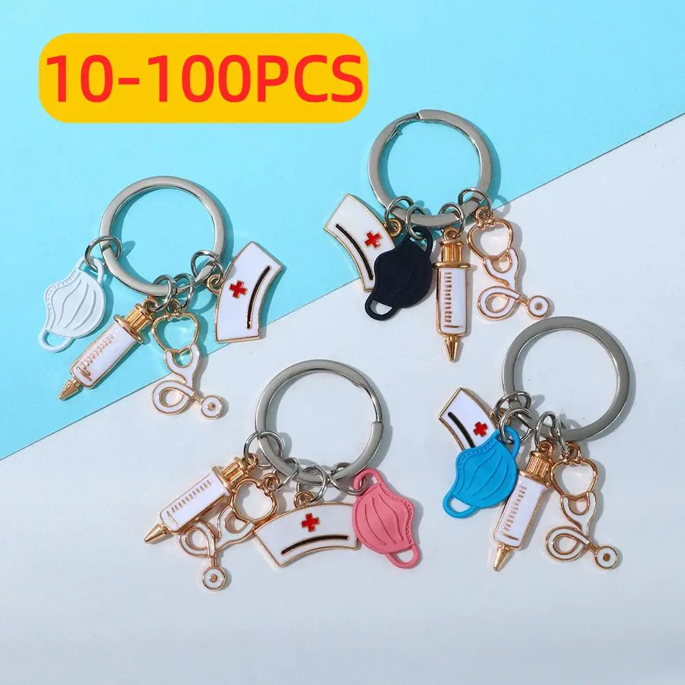 10-100PCS Keychain Set Men And Women Are Suitable For Quirky Style Nurse Doctor Mask Syringe Multi Color Pendant Accessories