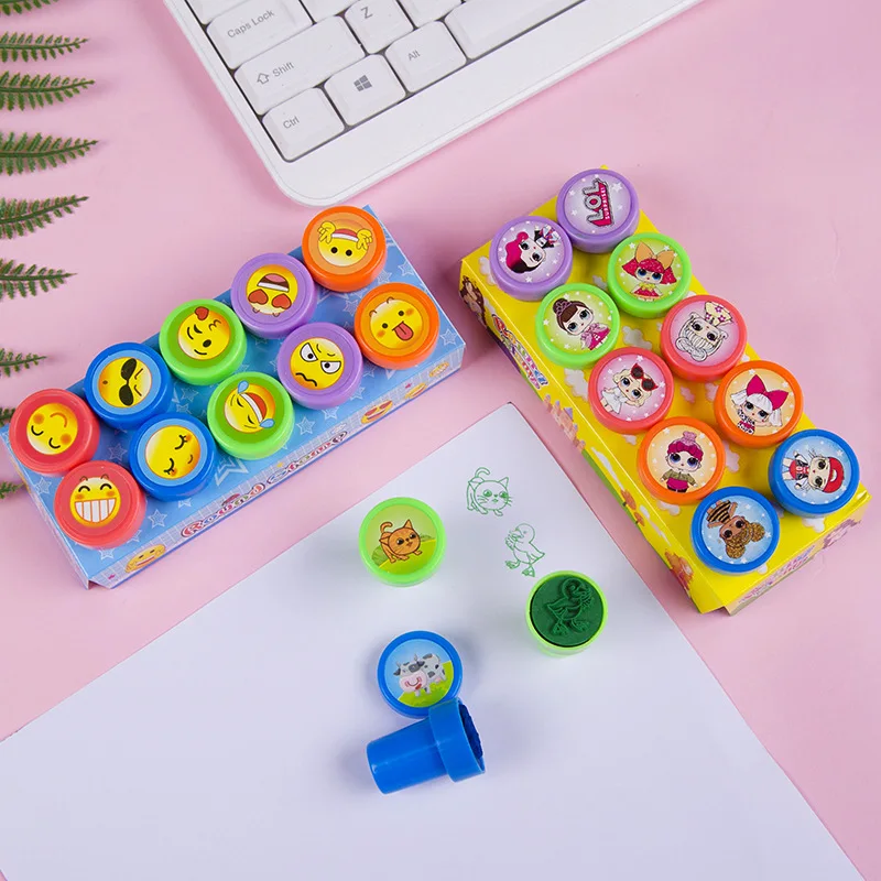 10pcs Assorted Stamps for Kids Self-ink Stamps Children Toy Stamps Smiley Face Seal Scrapbooking DIY Painting Photo Album Decor