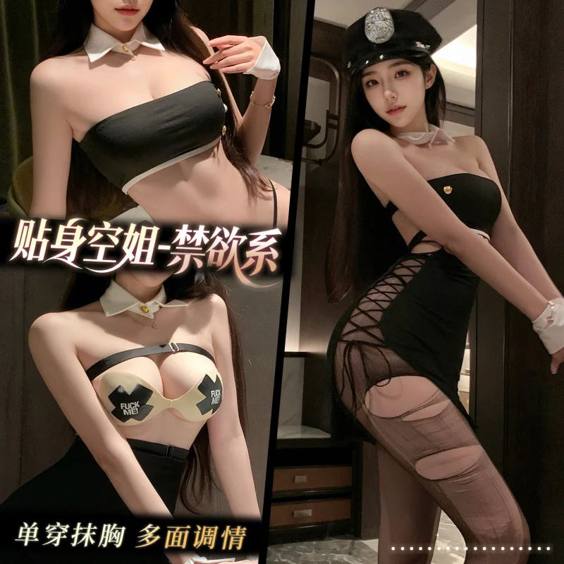 المثيرة المدرب مجموعة الملابس الداخلية الصدر تعريض Bodycon تنورة يمزح موحدة ملابس نوم إغراء ازياء للنساء #1