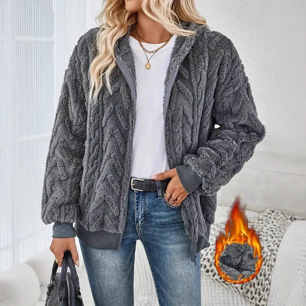 

Cappotto Donna Invernale Winter Zipper Cardigan Hooded Coat Women's Womans Clothing Plush Warm Loose Jacquard Sweatshirt Jacket