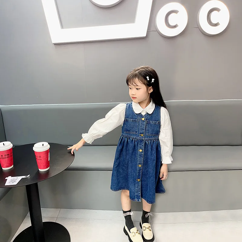 Girls Princess Dress Children's Autumn Denim Skirt Spring Autumn Children's Clothing（not Include A Beige Top）