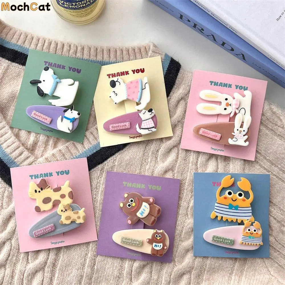 Kawaii Cartoon Mini Hair Clip Animal Candy Color Bear BB Clip Korean Style Duckbill Clip Cute Barrettes Set Hair Styling Tool