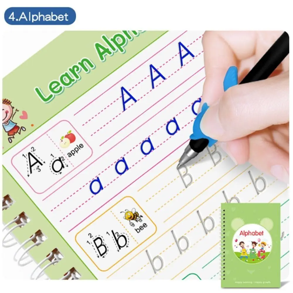 

3D Children's Handwriting Book Reusable with Pen Magic Practice Writing Post Groove Design Pen Grip Auxiliary Tools