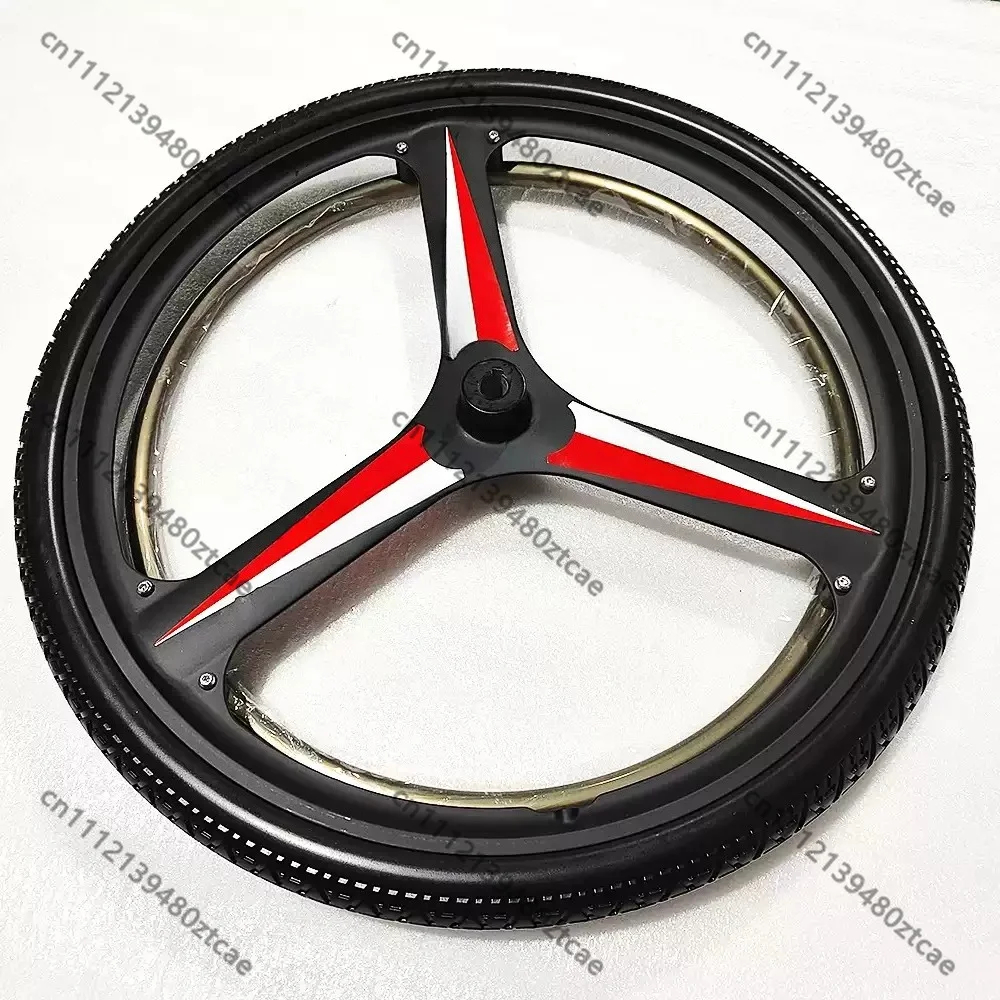 24 Inch Electric Wheelchair Rear Wheel PU Solid Tire Mag Alloy 3 Spoke Hub Hand Push Ring