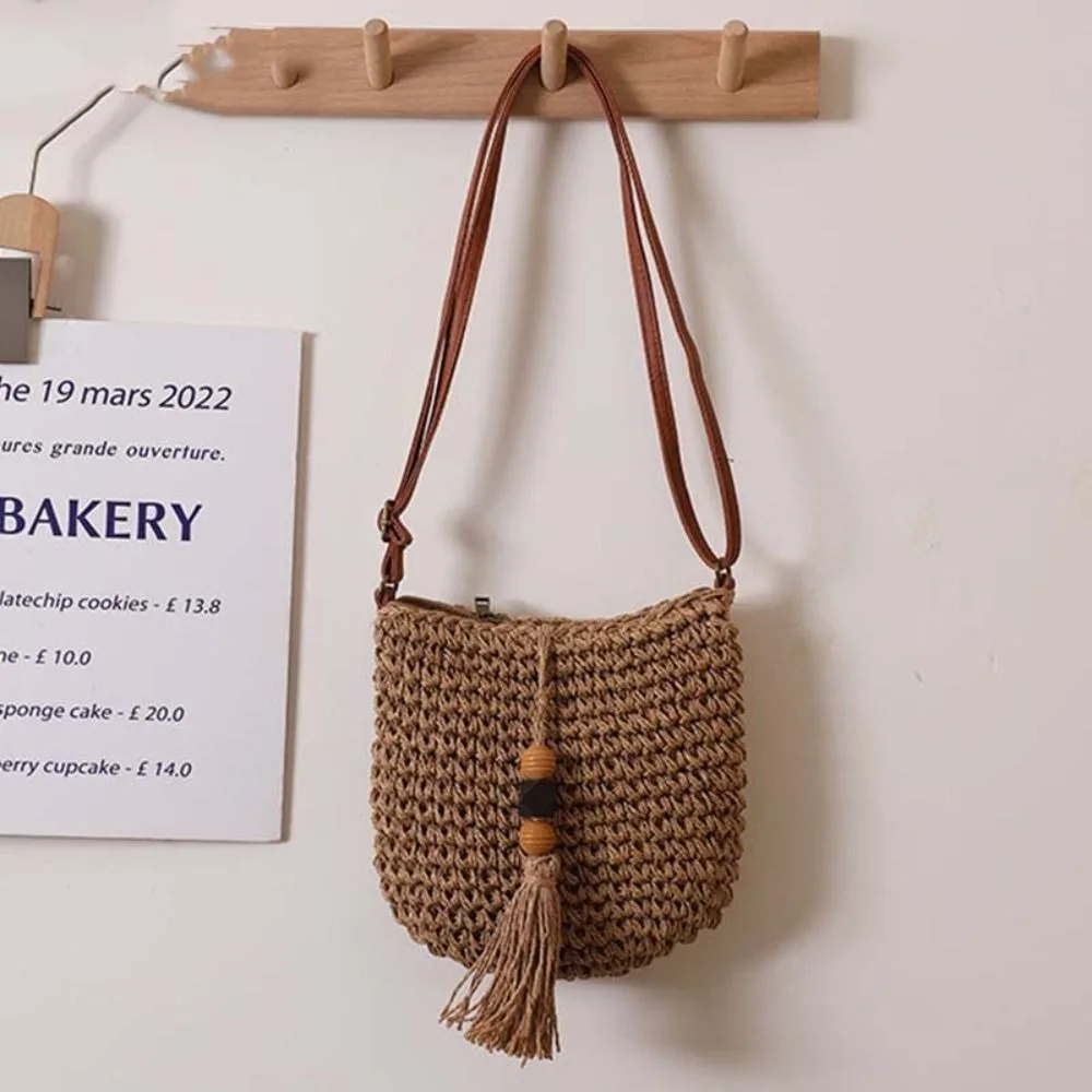 

Cute Pu Leather Raffia Bag Tassels Hollow Out Weave Straw Crossbody Bag Mobile Bag Beach Handbags Tassels Beach Bag Summer