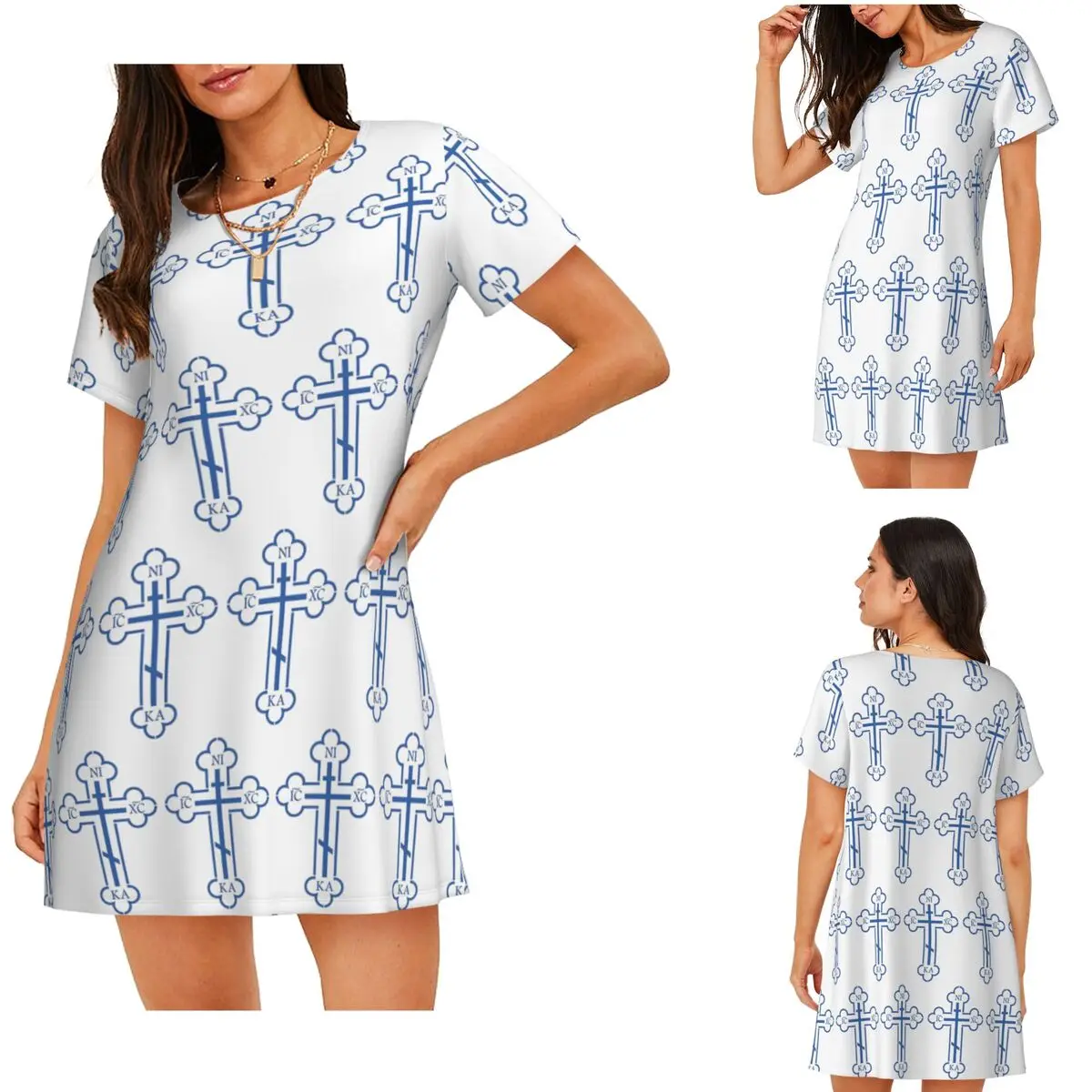 

Russian Orthodox Cross Print Short Sleeves Nightdress For Sleeping Sleepshirts Women Short Sleeve Nightgowns Soft Pajama Dress
