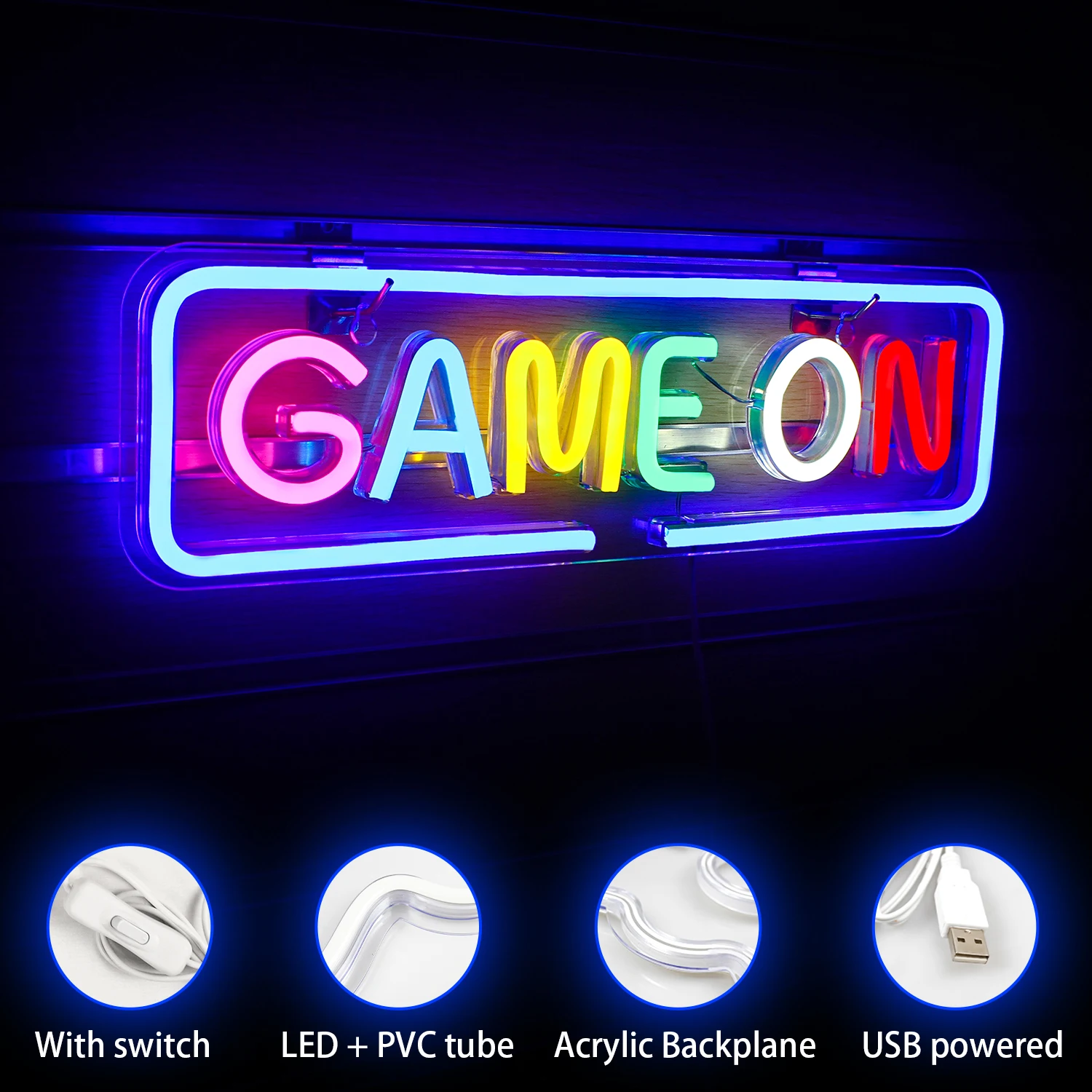 Imagem -03 - Game on Neon Led Sign para Wall Decor Gamer Sign Luz de Néon Colorida Usb Powered Switch Sala de Jogos Pub Party