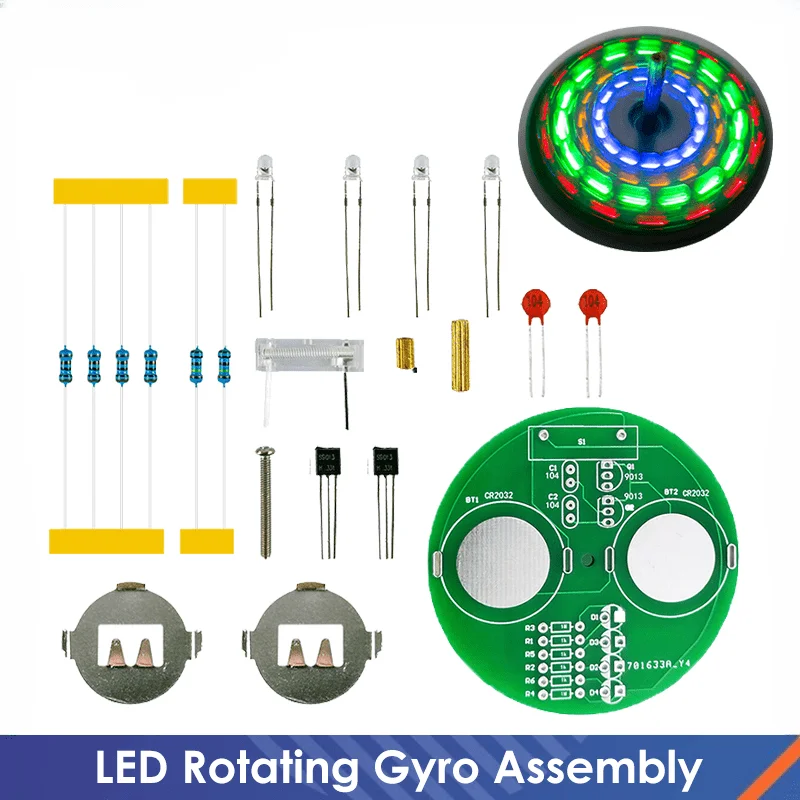 LED Spinning Gyroscope Set Flashing Colored Lights DIY Electronic Welding Product Kit Fun Production, Need To Be Assembled