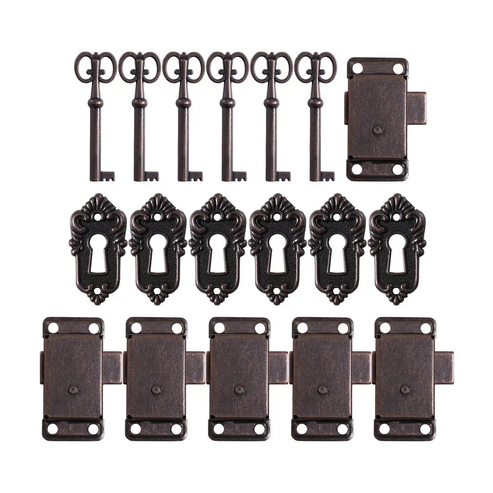 

6 Sets Furniture Locks Vintage Metal Drawer Cabinet Latches Keys for Wooden Jewelry Box Repair Replacement Hardware