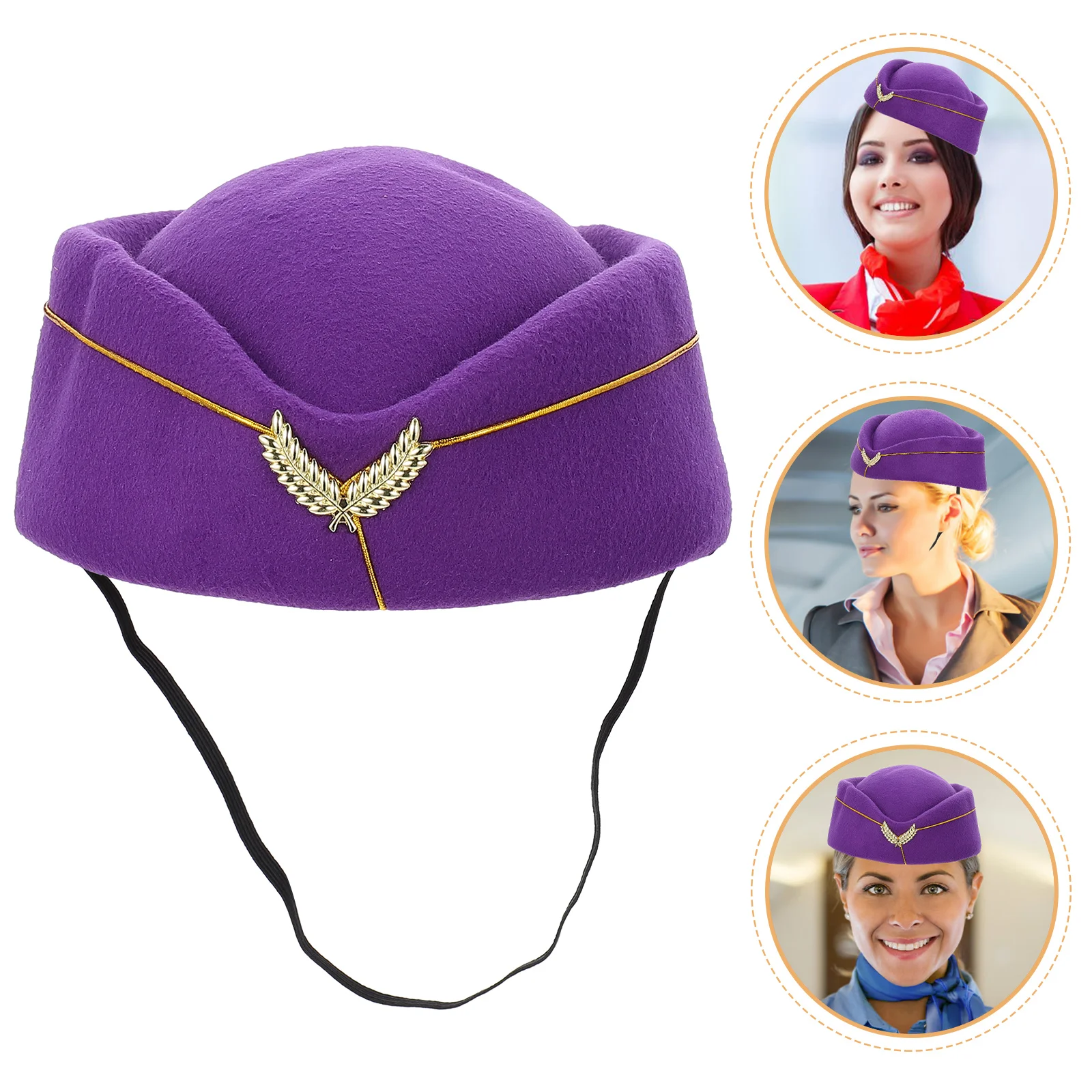 

Pink Cap Stewardess Beret Airplane Hostess Hat Flight Attendant Costume Decor Cosplay Accessory Uniform Band Purple Child