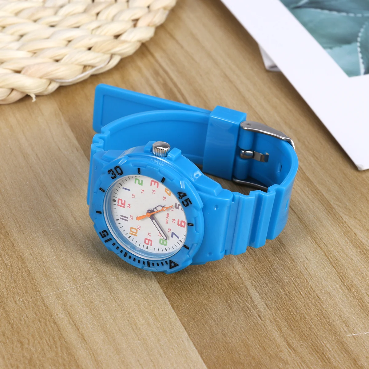 Kids Waterproof Watch Sky-Blue Adjustable Pu Strap Sports Wristwatch For Children Boys Girls Swimming Bathing Gift Quartz