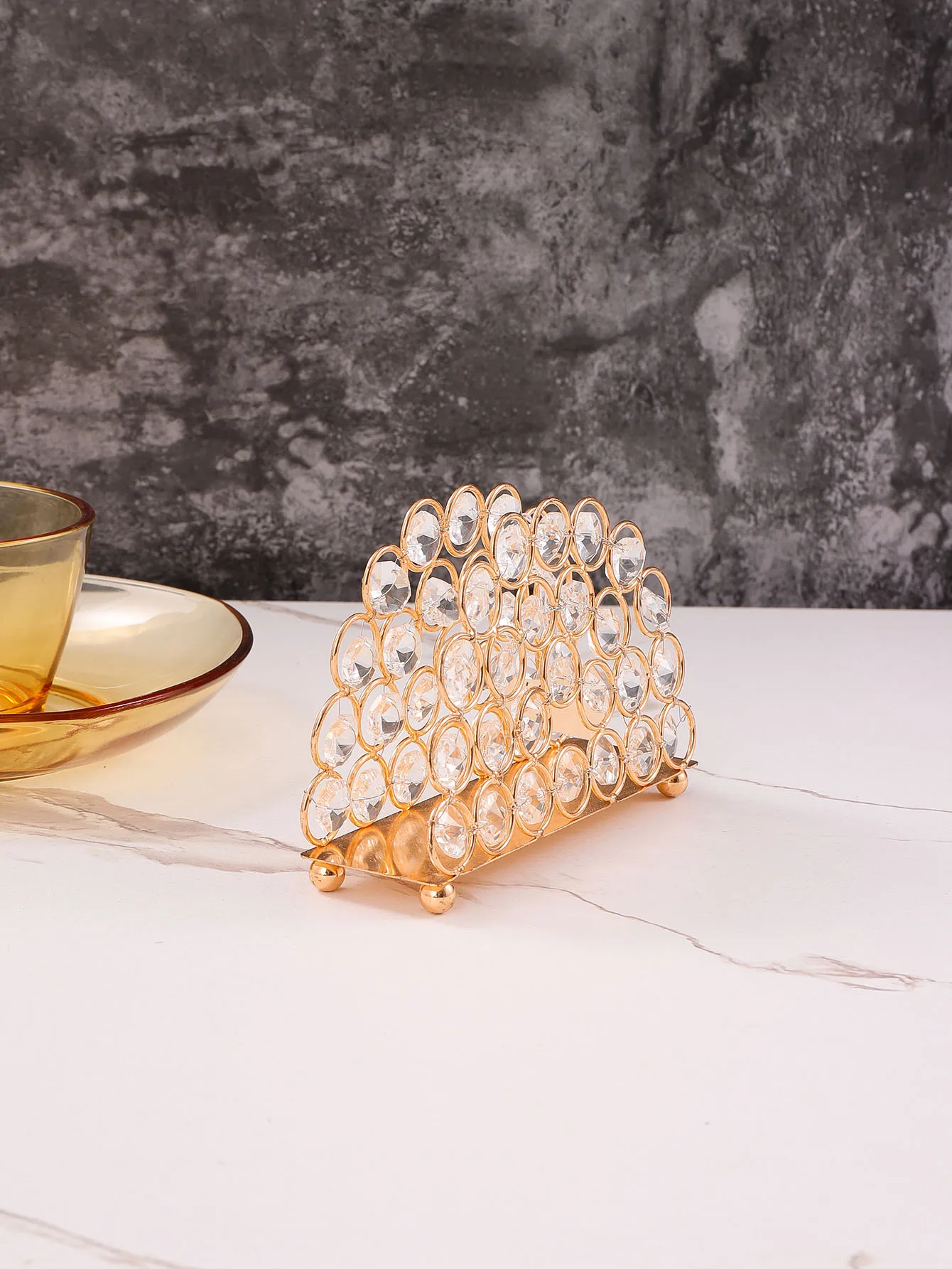 1pc Golden Crystal Napkin Holder Rhinestone Semicircle Napkin Holder For Table Decor,Gold Napkin Storage Rack For Dining Table