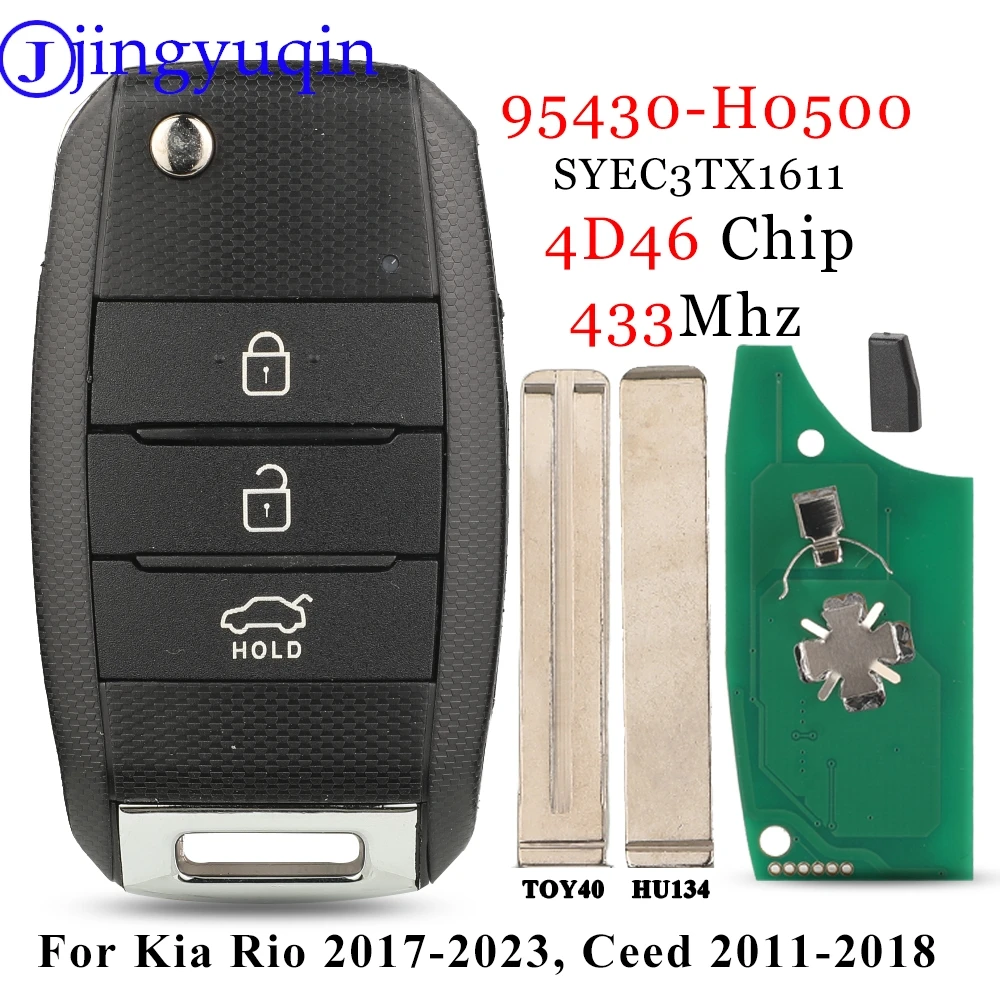 Jingyuqin 95430-H0500 433MHz 4D60 For Kia Rio 2017-2023 Ceed 2011-2018 Flip Remote Car Key 3Buttons SYEC3TX1611 HU134 TOY40 Fob