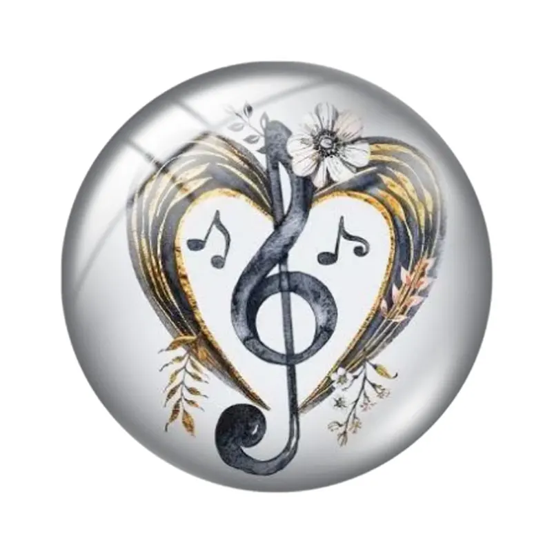 Music Note  Heart 12/18/20/25mm glass cabochon necklace bracelet pendant rings for jewelry demo earrings back Making findings view 2
