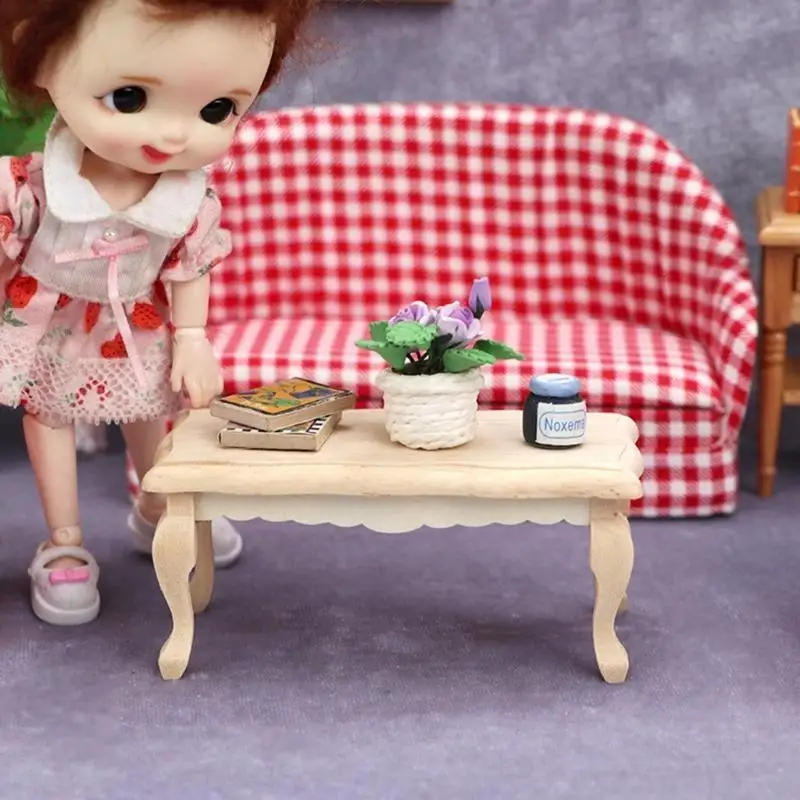 M89c 1:12 mini mini Holzmöbel Tisch Kaffeemodell Miniatur Wohnzimmer Möbel