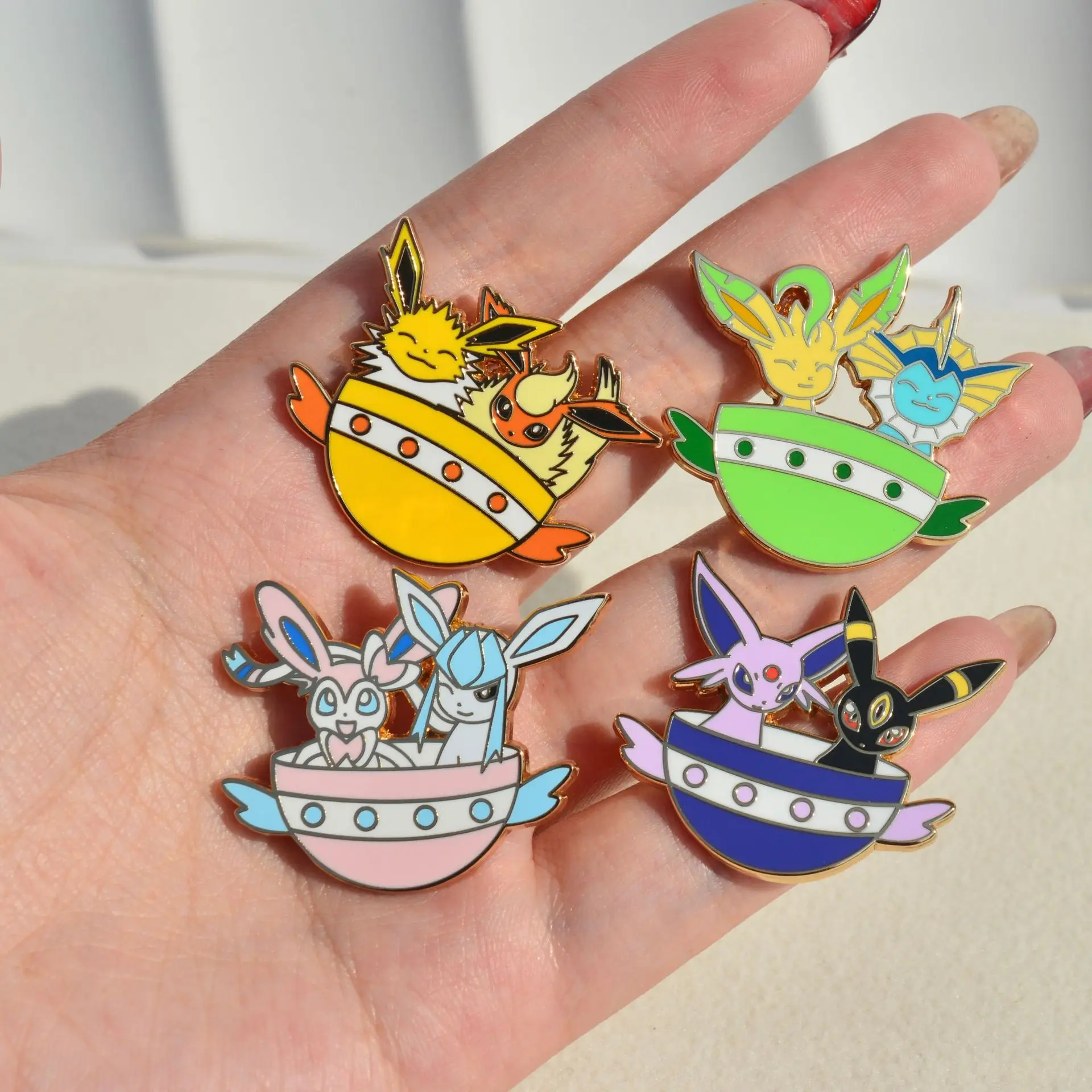 Eevee Family Metal Badges Anime Game Enamel Pins Japanese Manga Pendant Brooch for Bag Backpack Clothing Lapel ACG Cosplay Gift