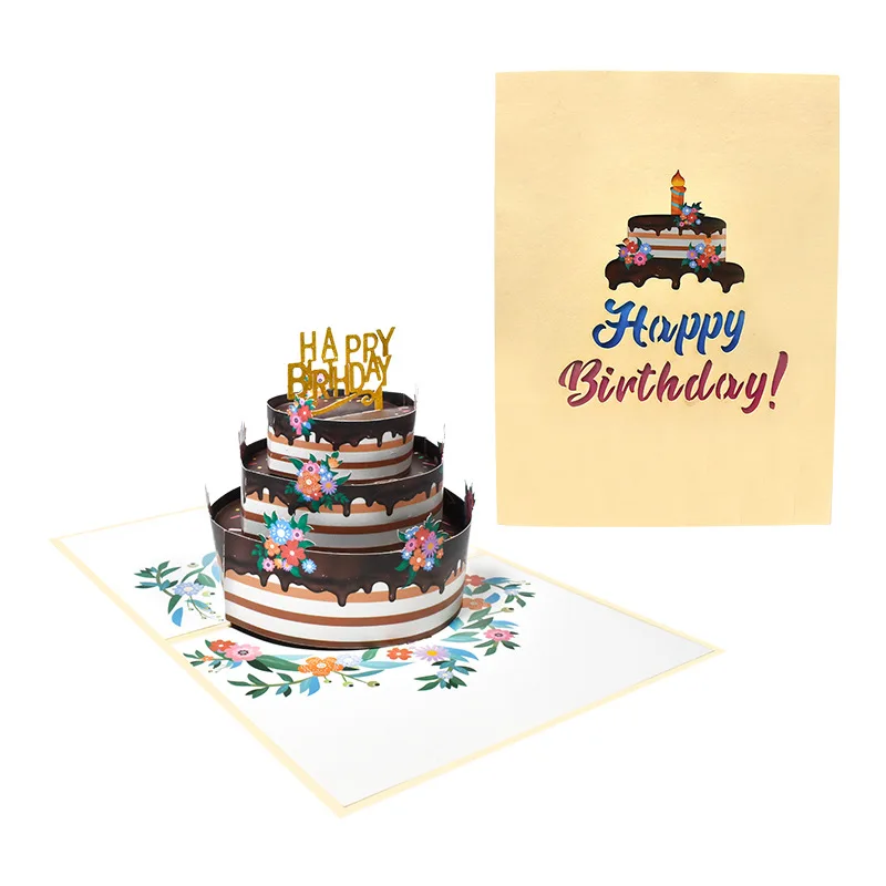 

Chocolate Cake Happy Birthday Card 3D Pop Up Greeting Cards Gift for Business Kids Wife Husband Baby Shower With Numbers