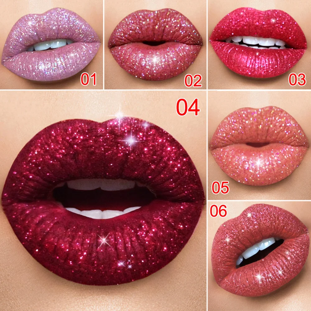 Batom líquido glitter impermeável para mulheres, batons duradouros, mudança de cor, metálico, brilho labial brilhante, vermelho, matiz rosa, maquiagem de lábios