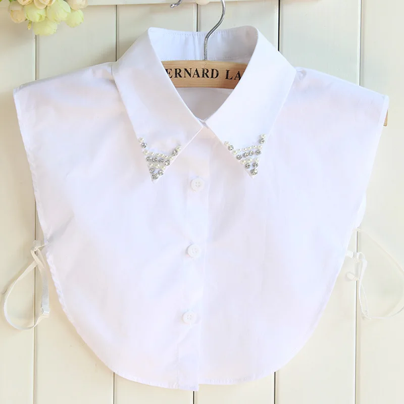 Linbaiway High Grade Shirt Fake Collar for Women  Removable Beads False Collar Mujer Detachable Collar Lapel Blouse Top Decor