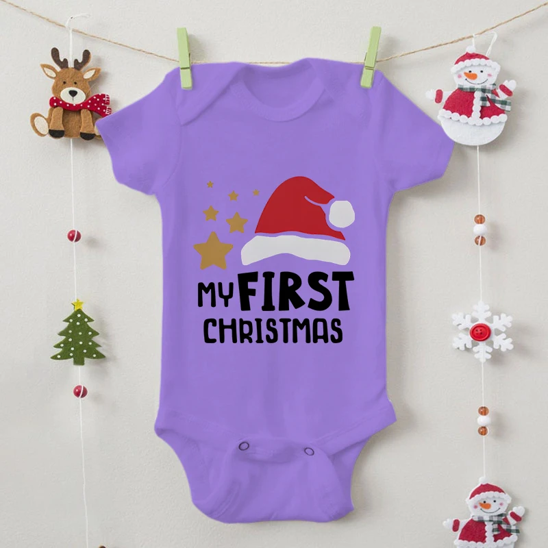 My First Christmas Newborn Baby Bodysuits Clothes Cartoon Xmas Hat Short Sleeve Boy Girl Infant Romper Chrimbo Gifts Jumpsuits