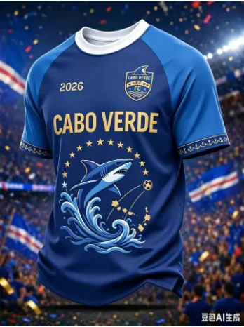 Men Cape Verde Football Jersey 3D Printed Blue Islands Map Short Sleeve Soccer Shirt Fan Sports Training Jersey Family Kids Tees
