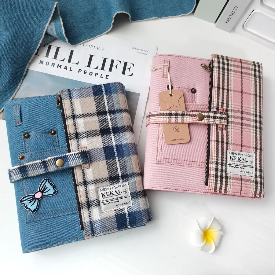 

Jeans Plaid Patchwork Binder A5 Photocard Collect Book Button Lock 3inch Photocards Holder 4grid Photo Album Card Collector Gift